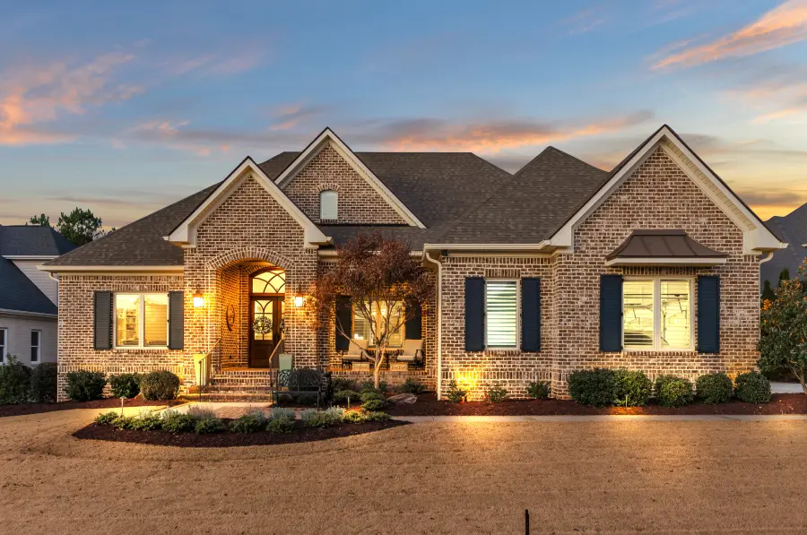 Brick estate at dusk