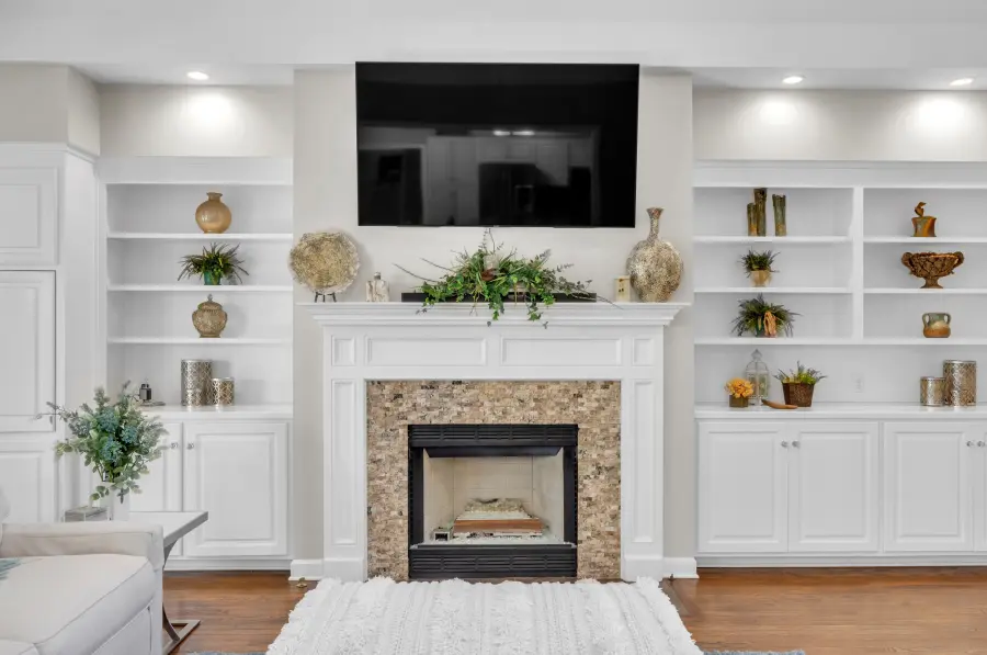 Built-ins and fireplace