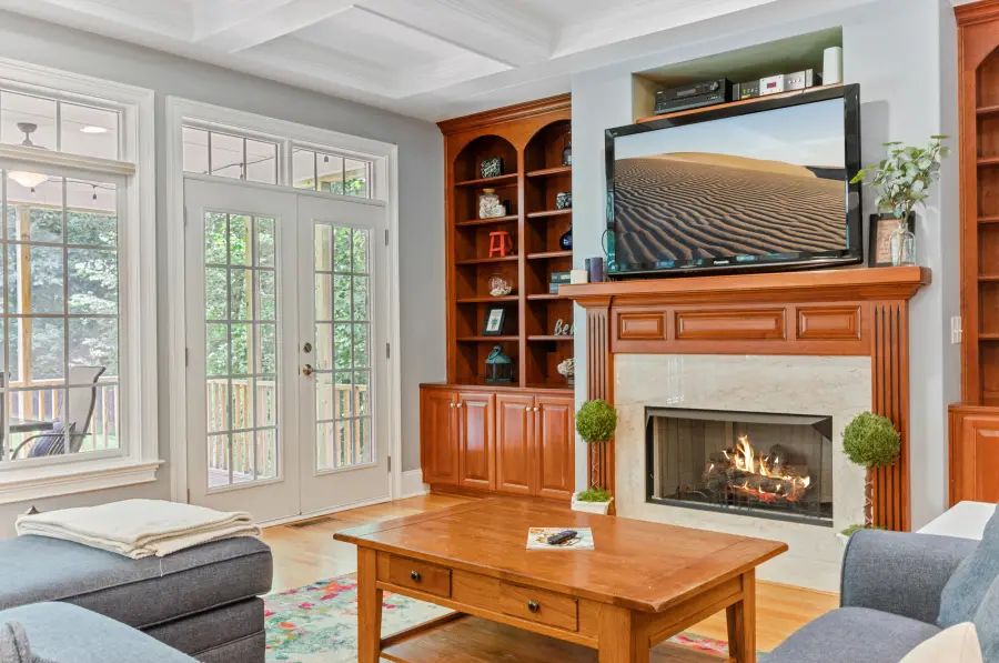 Den with fireplace
