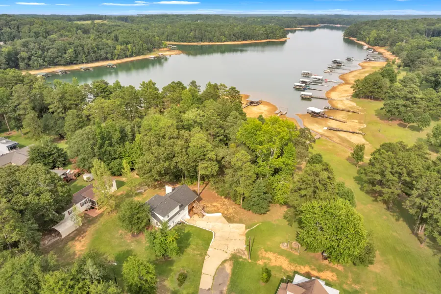 Drone photo of a lake home