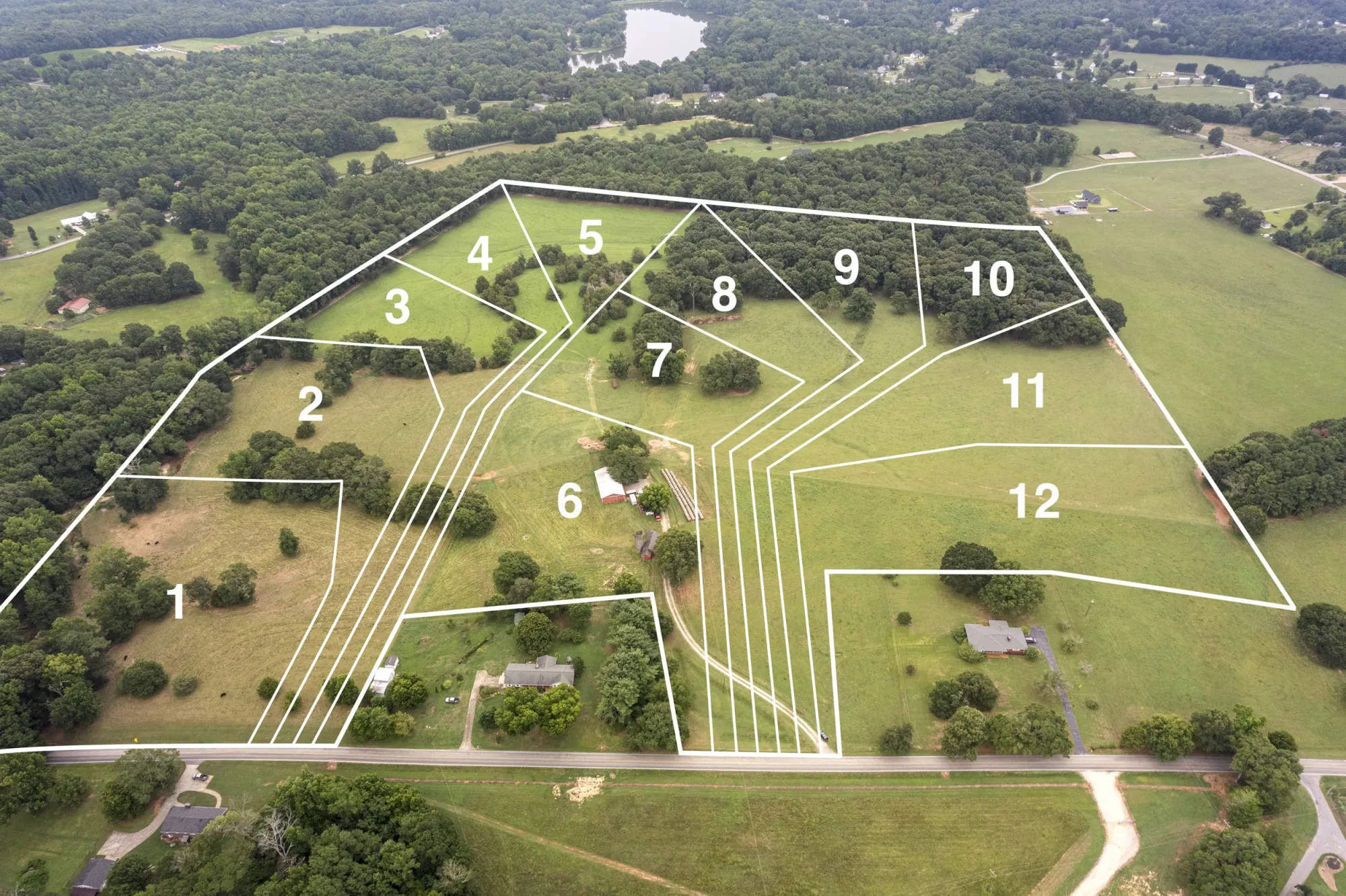 Aerial land photo with lot lines