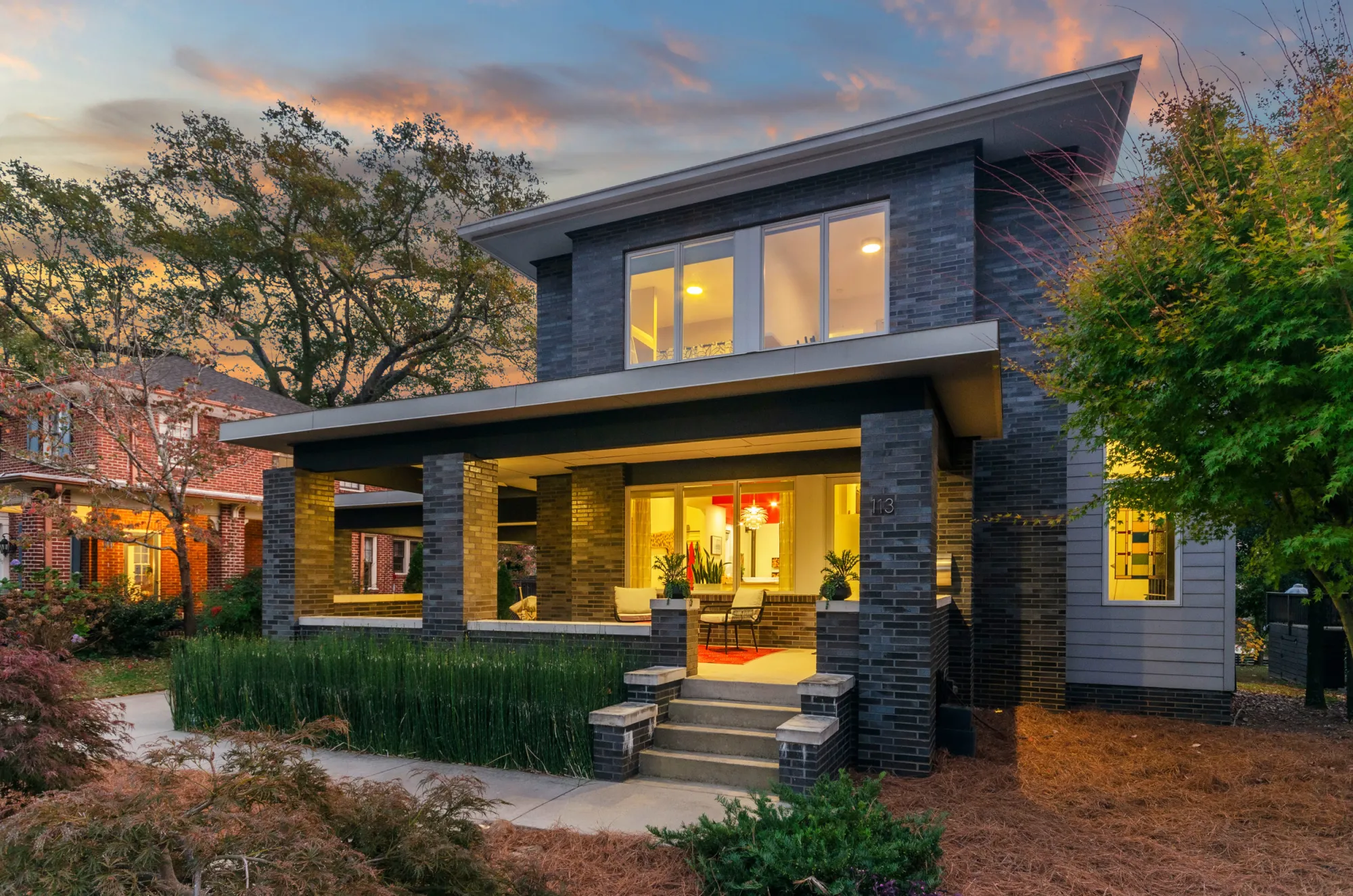 Modern home at twilight